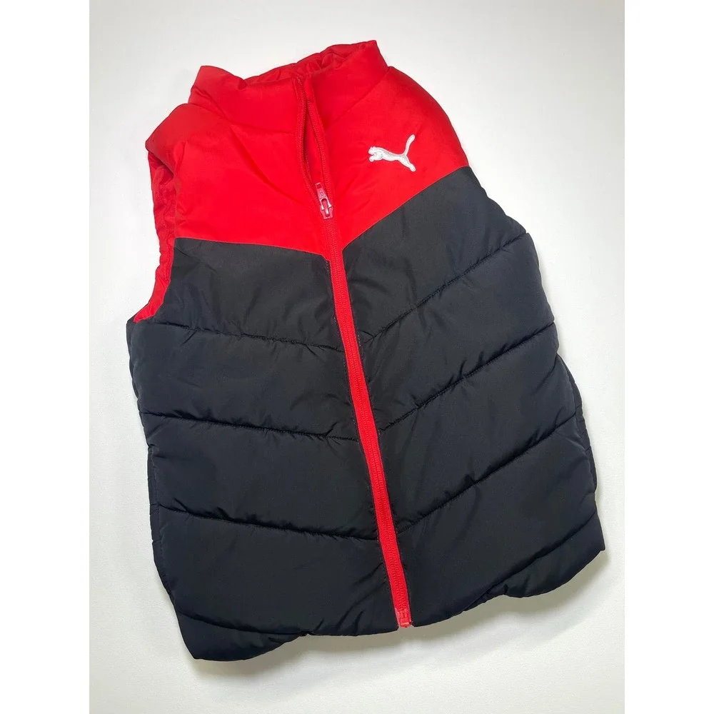 Puma Kids Puffer Vest Red Black Colorblock Insulated Zip Up XS 5/6 P8F22-04364